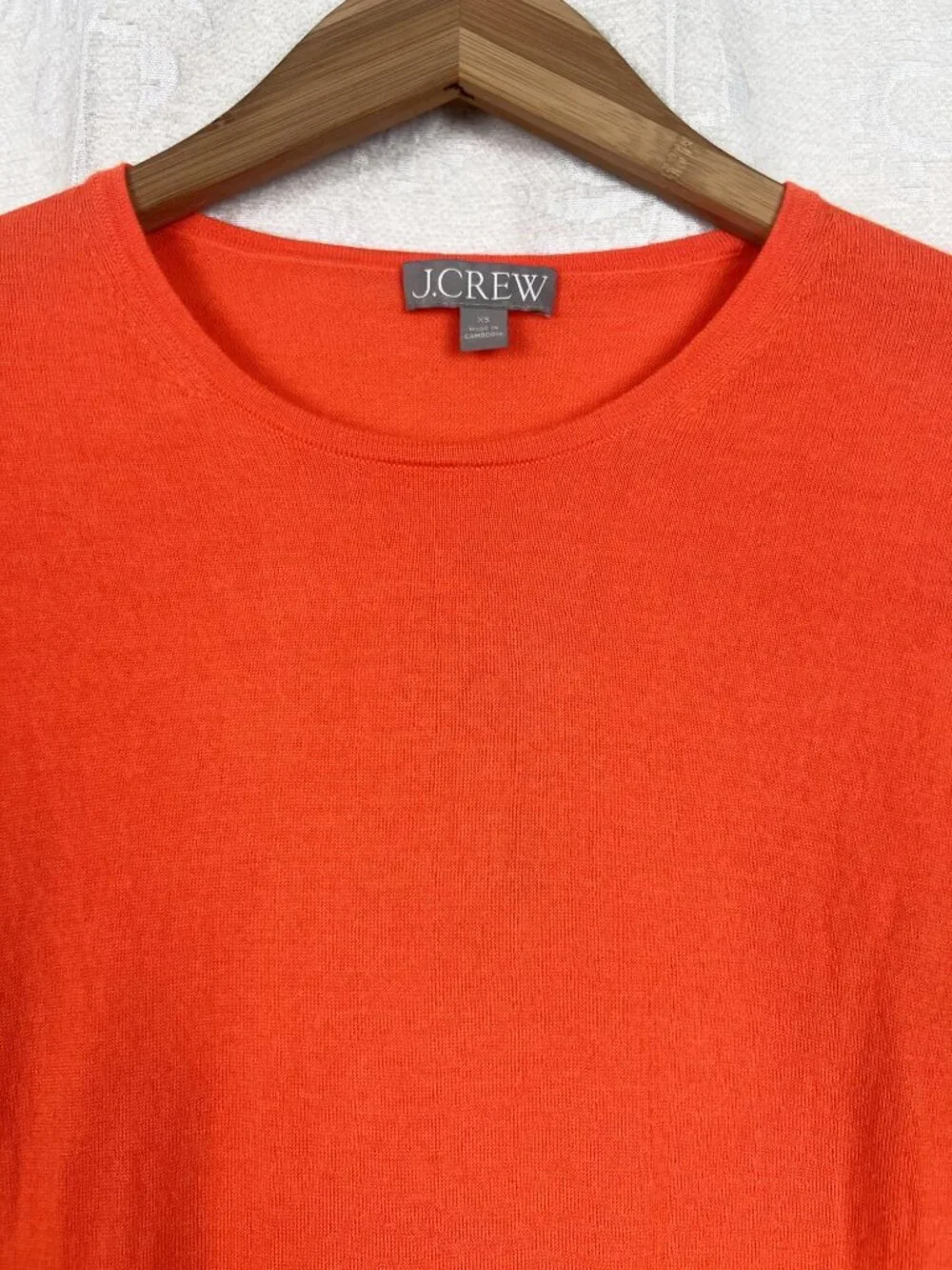 J Crew Halle merino wool crewneck sweater neon orange lightweight knit jumper